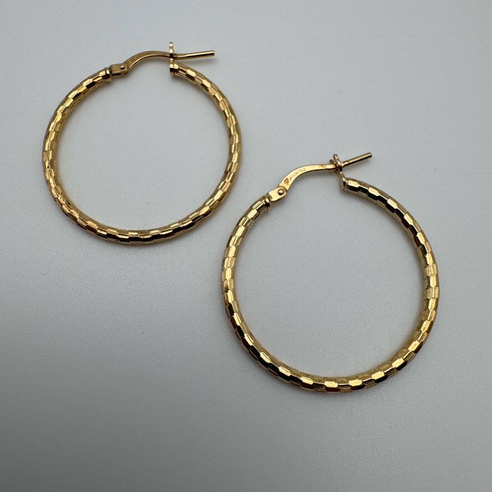 Gold Vermeil Sterling Silver 925 Textured Hoop Earrings